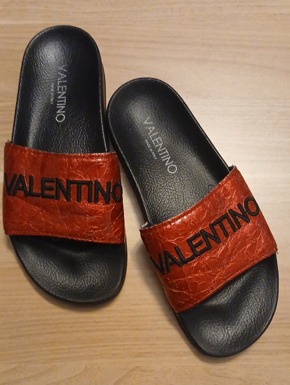 Valentino Men's "Red & Black" Logo Slide Sandals in Size 40/7 (Made in Italy)